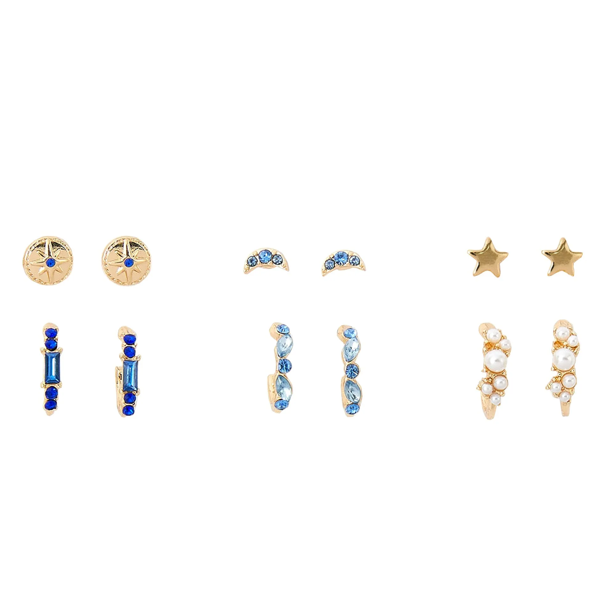 Accessorize London Women's blue Celestial 6 X Pearl & Moon Hoop Pack