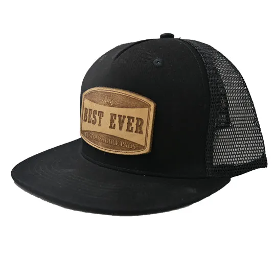 Best Ever Cap Flat Brim Leather Logo Patch-Black