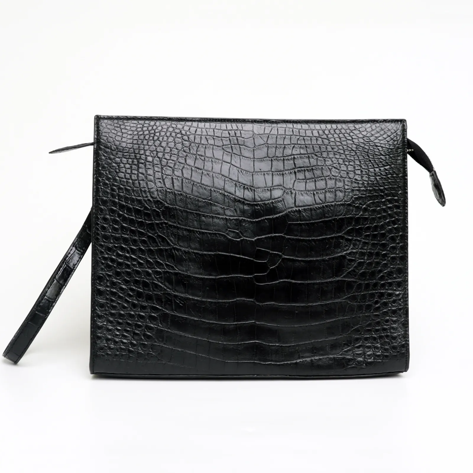 Black Stylish Large Crocodile Clutch Wallet: Envelope Flap Briefcase Purse Bag