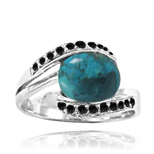 Compressed Turquoise  Statement Ring with 18 Round Shape Black Spinal Stones